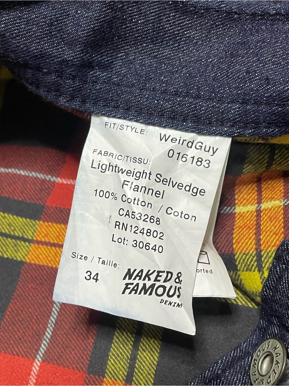 Naked & Famous Selvedge Denim Weird Guy Blanket Lined Jeans Men’s 34 - Picture 8 of 8